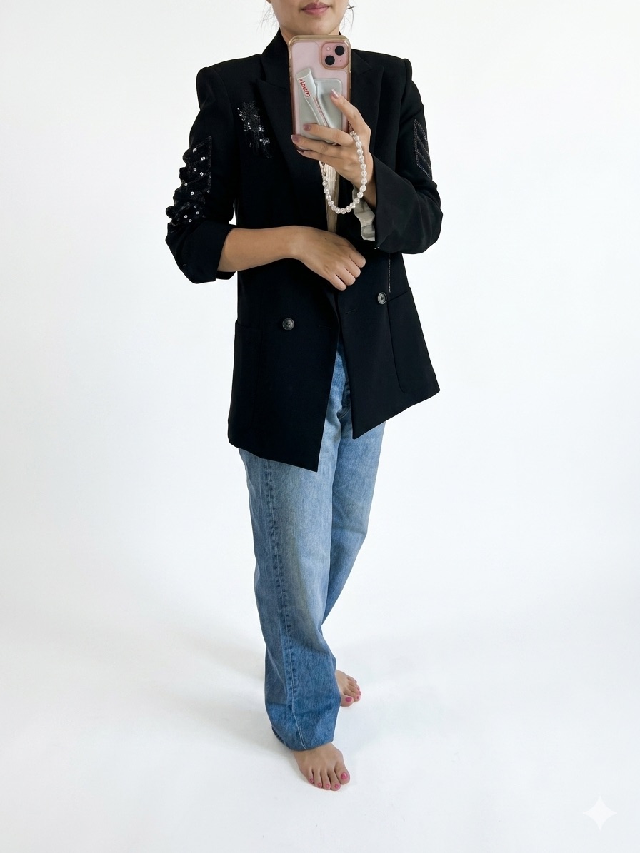 Zadig & Voltaire Black Lined Jacket With Subtle Star Jacquard